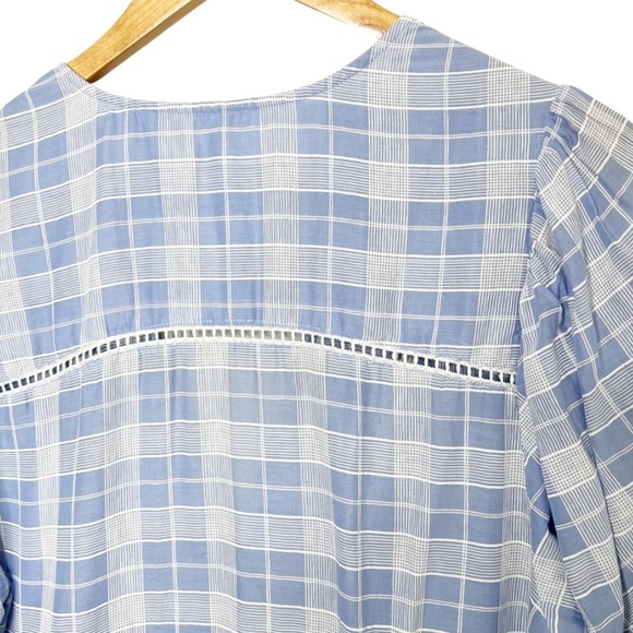 Free People Women's Time Out Lace Plaid Gingham 3/4 Sleeve Ruffle Tunic Blouse - Picture 13 of 16